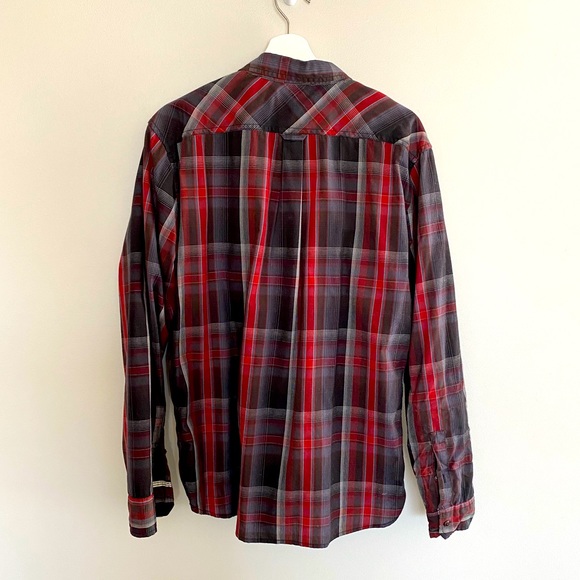 Button Up Long Sleeve Plaid Shirt Red Black Grey - Picture 2 of 4